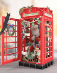 Santa in a red Christmas phonebox pop up card