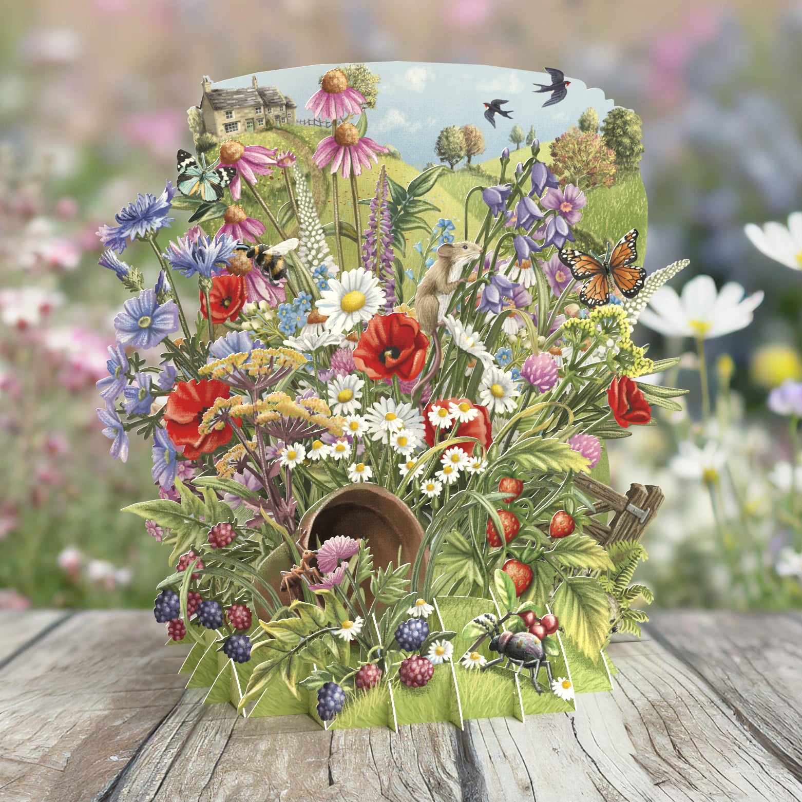 3D Pop Up Greetings Card featuring all the joys of an English wildflower meadow