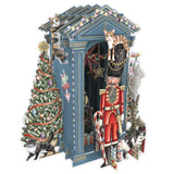 Nutcracker soldier in his guard box with cats and Christmas decorations pop up card