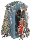 Nutcracker soldier in his guard box with cats and Christmas decorations pop up card