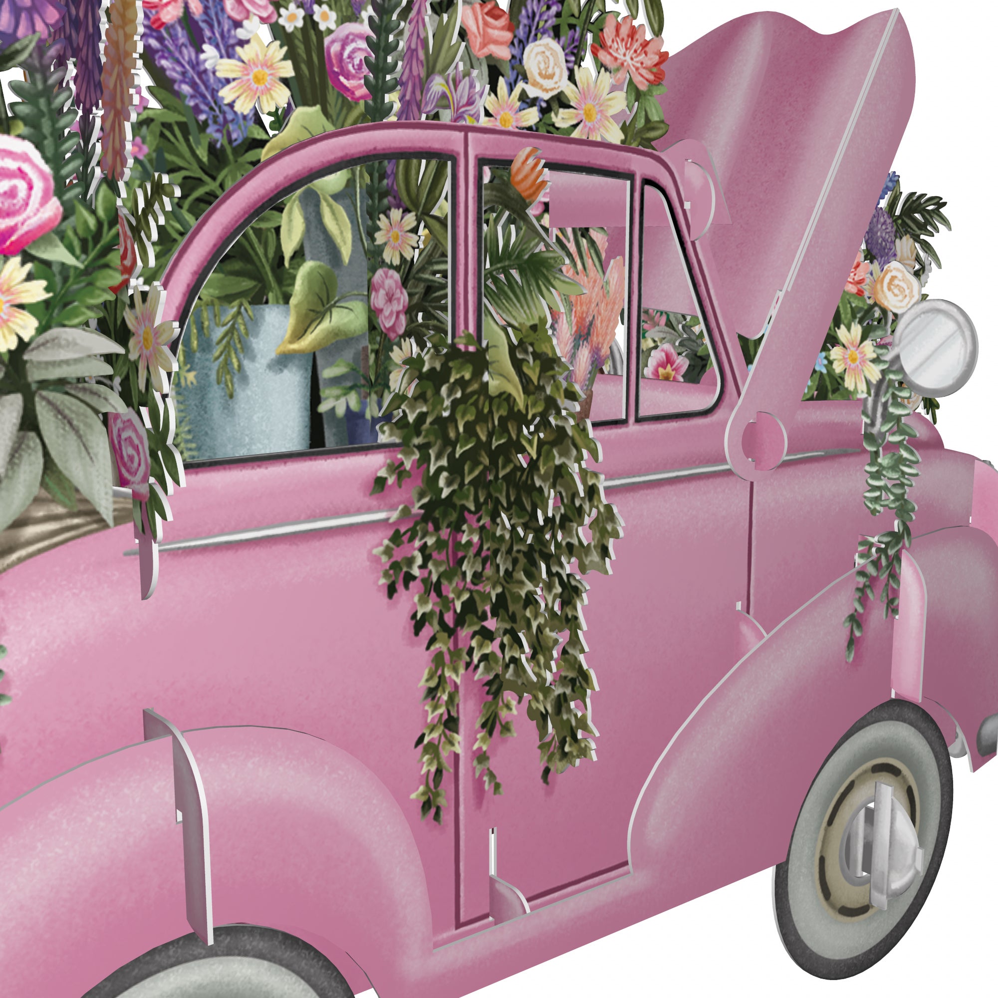 &quot;Mother&#39;s Day Pink Flower Car&quot; - 3D Pop Up Greetings Card