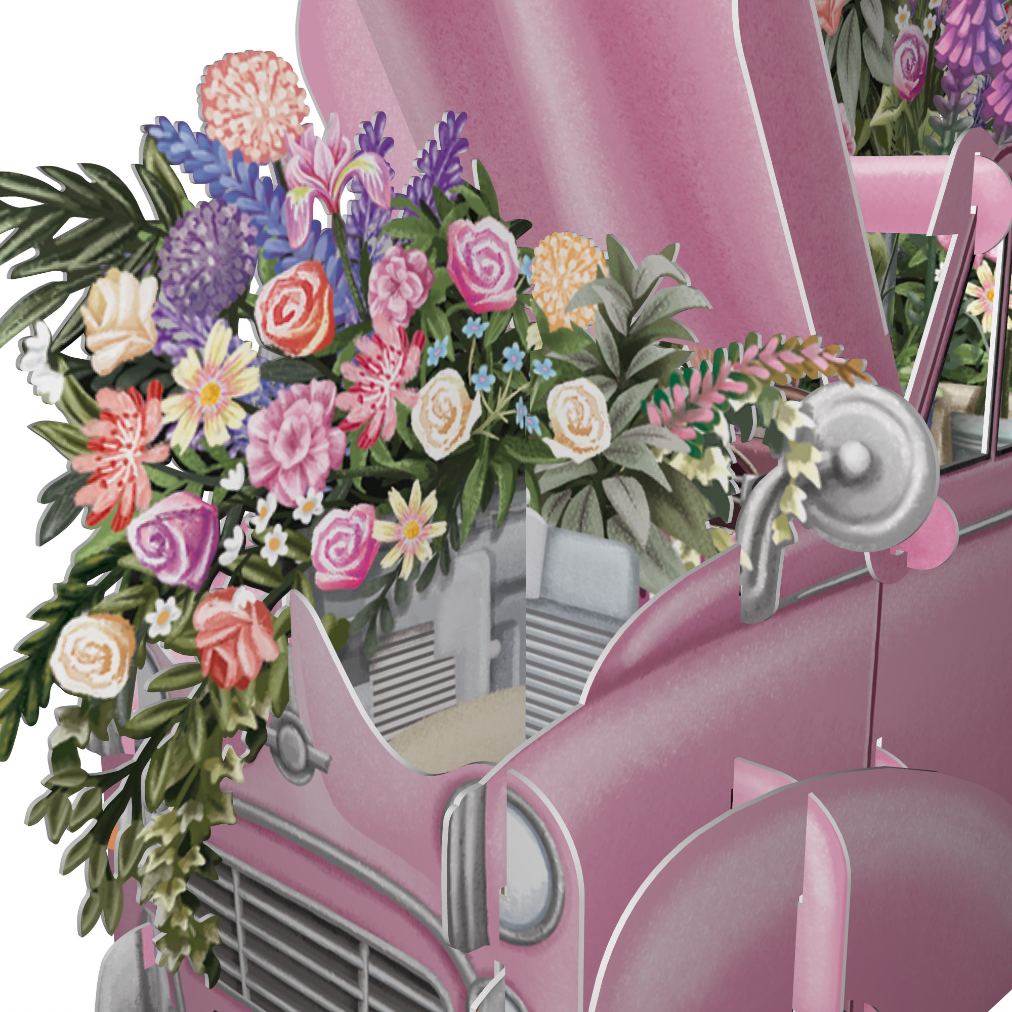 &quot;Mother&#39;s Day Pink Flower Car&quot; - 3D Pop Up Greetings Card