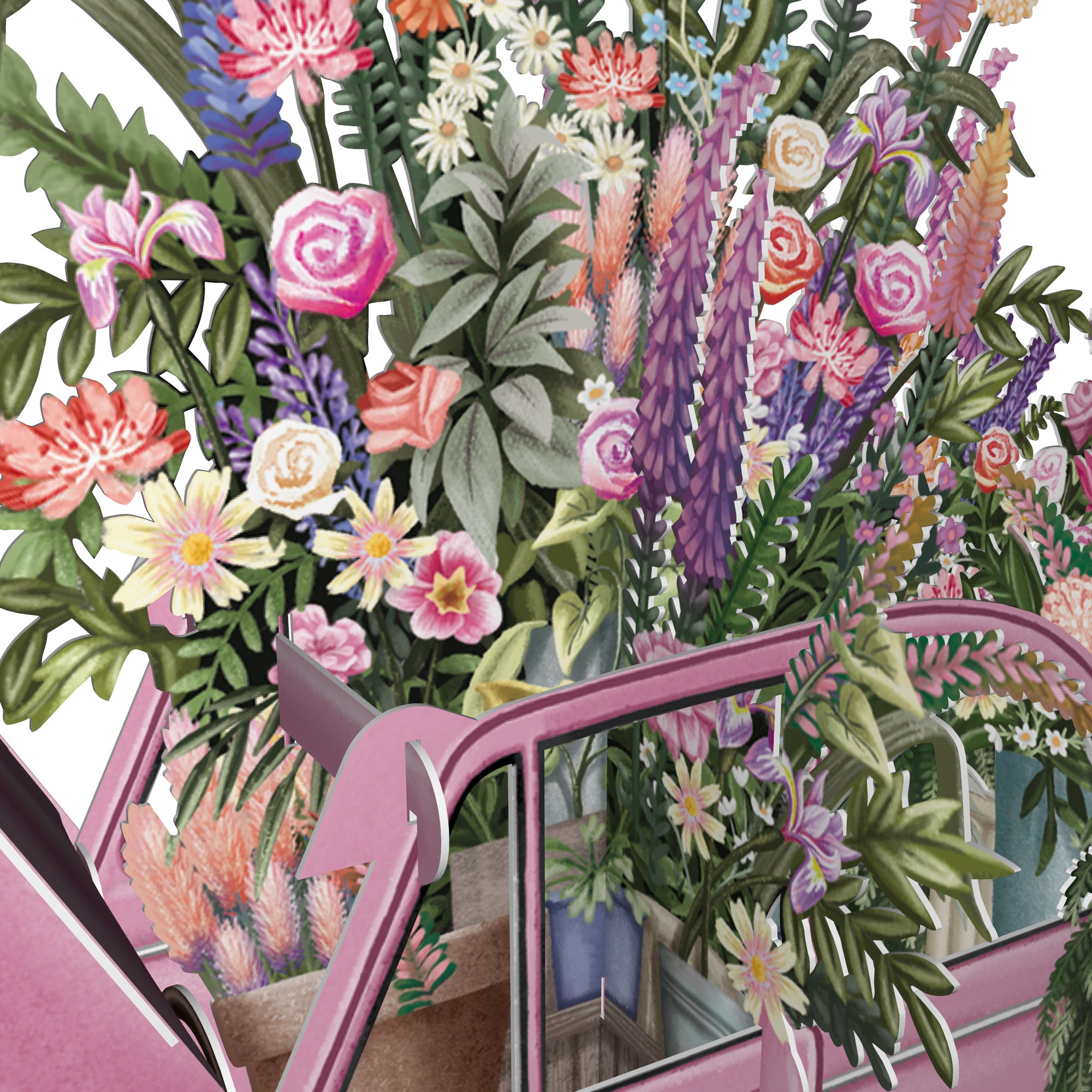 &quot;Mother&#39;s Day Pink Flower Car&quot; - 3D Pop Up Greetings Card