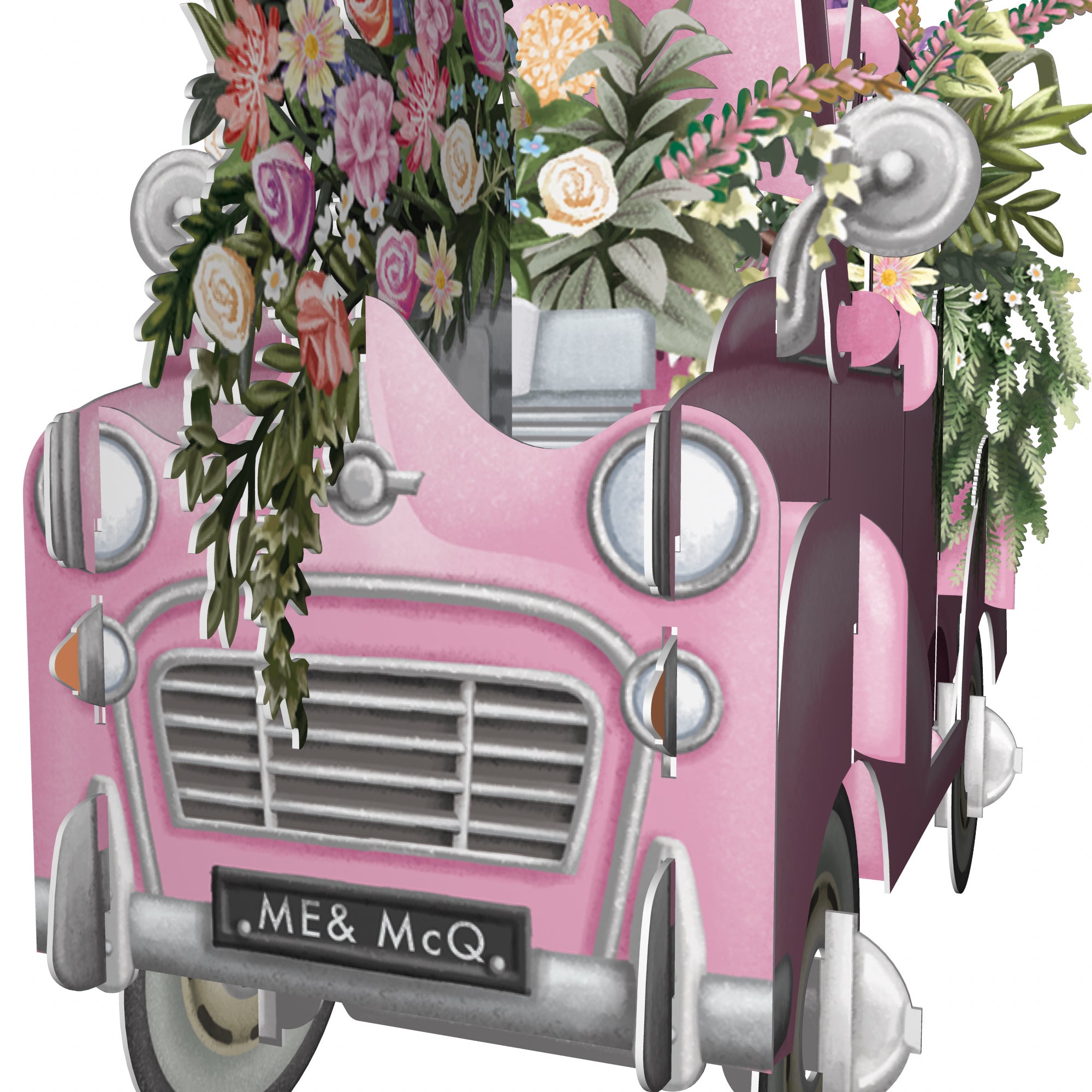 &quot;Mother&#39;s Day Pink Flower Car&quot; - 3D Pop Up Greetings Card